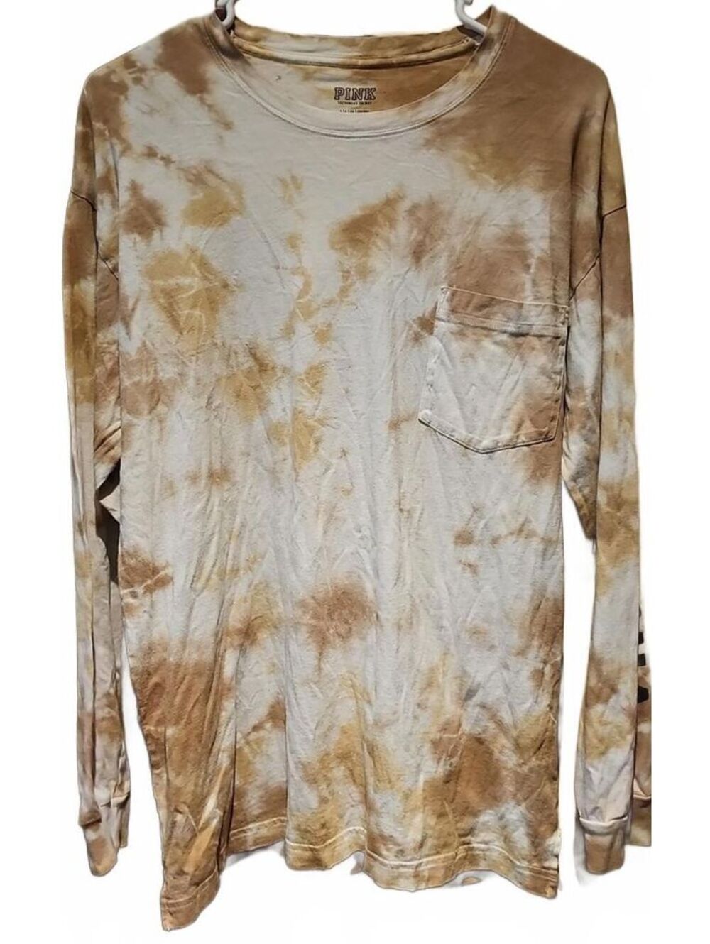 Victoria's Secret Pink Crew Campus Long Sleeve Pocket Tee Tie Dye Small